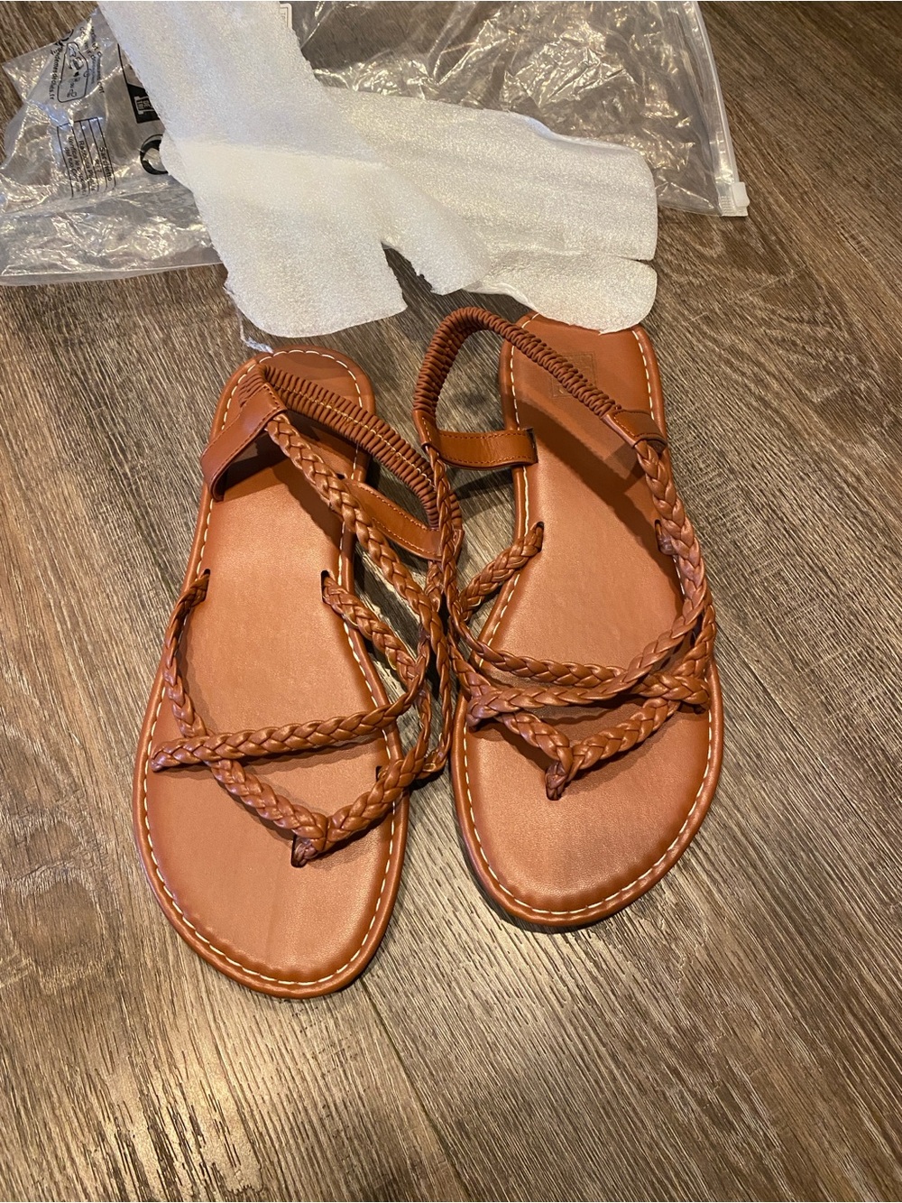 SHEIN Brown Braided Strap Flat Sandals